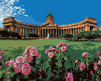 Malování podle čísel - ANTICKÁ STAVBA V ROZKVETLÉ ZAHRADĚ - 40x50 cm, bez rámu a bez vypnutí plátna