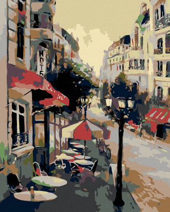 Malování podle čísel - SEZENÍ PŘED HOTELEM - 80x100 cm, bez rámu a bez vypnutí plátna