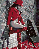 Malování podle čísel - DÁMA V ČERVENOBÍLÉM - 80x100 cm, bez rámu a bez vypnutí plátna