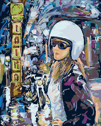 Malování podle čísel - MOTORKÁŘKA VE MĚSTĚ - 40x50 cm, vypnuté plátno na rám