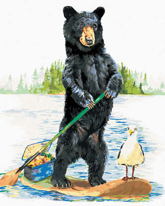 Malování podle čísel - MEDVĚD NA LOĎCE (HOLLY SIMENTAL) - 80x100 cm, bez rámu a bez vypnutí plátna