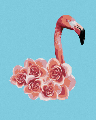 Malování podle čísel - PLAMEŇÁK A RŮŽE - 40x50 cm, bez rámu a bez vypnutí plátna