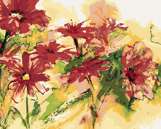 Malování podle čísel - ČERVENÉ KVETOUCÍ KVĚTINY - 40x50 cm, vypnuté plátno na rám