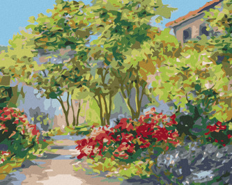 Malování podle čísel - DŮM V LETNÍM LESE - 40x50 cm, bez rámu a bez vypnutí plátna