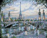 Malování podle čísel - EIFFELOVA VĚŽ ZA MOSTEM - 40x50 cm, vypnuté plátno na rám