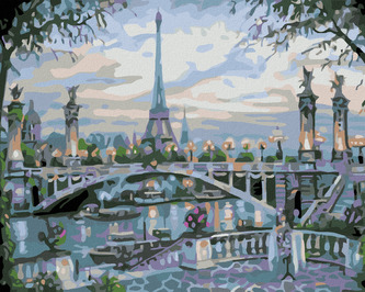 Malování podle čísel - EIFFELOVA VĚŽ ZA MOSTEM - 40x50 cm, vypnuté plátno na rám