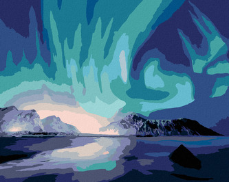 Malování podle čísel - POLÁRNÍ ZÁŘE NAD MOŘEM - 40x50 cm, bez rámu a bez vypnutí plátna