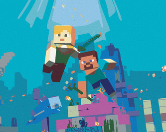 Malování podle čísel - MINECRAFT - POD VODOU - 40x50 cm, bez rámu a bez vypnutí plátna