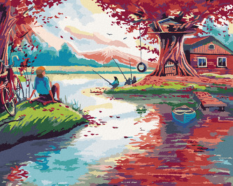 Malování podle čísel - ČERVENÝ LES - 40x50 cm, bez rámu a bez vypnutí plátna