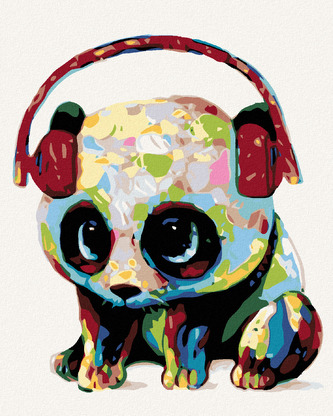 Malování podle čísel - PANDA SE SLUCHÁTKY - 40x50 cm, bez rámu a bez vypnutí plátna