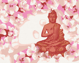 Malování podle čísel - ČERVENÝ BUDDHA S KVĚTINAMI - 40x50 cm, bez rámu a bez vypnutí plátna