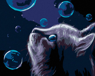 Malování podle čísel - KOČKA A BUBLINY V NOCI - 40x50 cm, bez rámu a bez vypnutí plátna