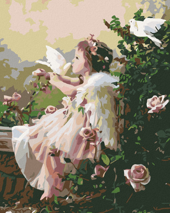 Malování podle čísel - ANDĚL V RŮŽÍCH - 40x50 cm, vypnuté plátno na rám