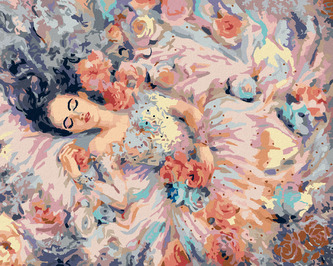 Malování podle čísel - ŽENA OBKLOPENA RŮŽEMI - 40x50 cm, vypnuté plátno na rám