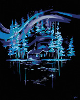 Malování podle čísel - POLÁRNÍ ZÁŘE NAD CHALOUPKOU - 40x50 cm, vypnuté plátno na rám