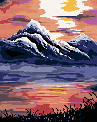 Malování podle čísel - ZÁPAD SLUNCE NAD HORAMI - 40x50 cm, vypnuté plátno na rám