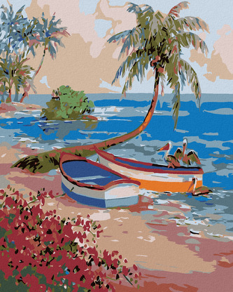 Malování podle čísel - VESLICE A PELIKÁNI - 40x50 cm, bez rámu a bez vypnutí plátna