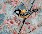 Malování podle čísel - PTÁČEK A RŮŽOVÉ KVĚTINY - 80x100 cm, bez rámu a bez vypnutí plátna