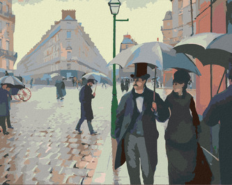 Malování podle čísel - PARIS STREET; RAINY DAY (GUSTAVE CAILLEBOTTE) - 80x100 cm, vypnuté plátno na rám