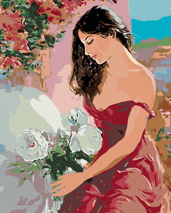 Malování podle čísel - ŽENA A RŮŽE - 40x50 cm, bez rámu a bez vypnutí plátna