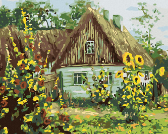 Malování podle čísel - CHALUPA SE ŠINDELOVOU STŘECHOU - 40x50 cm, bez rámu a bez vypnutí plátna