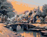 Malování podle čísel - MOST PŘES ZAMRZLOU ŘÍČKU - 40x50 cm, vypnuté plátno na rám