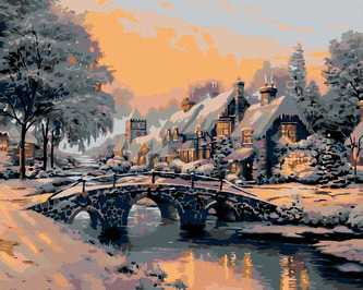 Malování podle čísel - MOST PŘES ZAMRZLOU ŘÍČKU - 40x50 cm, vypnuté plátno na rám