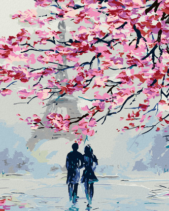 Malování podle čísel - ROMANTICKÁ PROCHÁZKA PO PAŘÍŽI - 40x50 cm, vypnuté plátno na rám