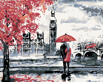 Malování podle čísel - MILENCI A BIG BEN - 80x100 cm, bez rámu a bez vypnutí plátna