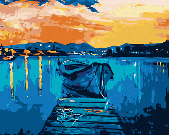 Malování podle čísel - MOLO S LOĎKOU NA MOŘI - 40x50 cm, bez rámu a bez vypnutí plátna