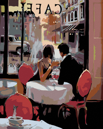 Malování podle čísel - MILENCI V KAVÁRNĚ - 40x50 cm, bez rámu a bez vypnutí plátna