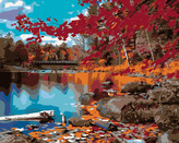 Malování podle čísel - ČERVENÝ PODZIM - 40x50 cm, bez rámu a bez vypnutí plátna