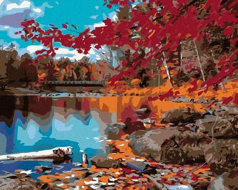 Malování podle čísel - ČERVENÝ PODZIM - 40x50 cm, bez rámu a bez vypnutí plátna