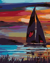 Malování podle čísel - PLACHETNICE NA JEZEŘE - 80x100 cm, bez rámu a bez vypnutí plátna