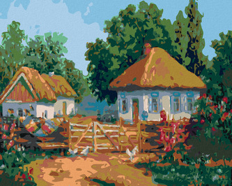 Malování podle čísel - VENKOVSKÉ CHALOUPKY - 40x50 cm, bez rámu a bez vypnutí plátna
