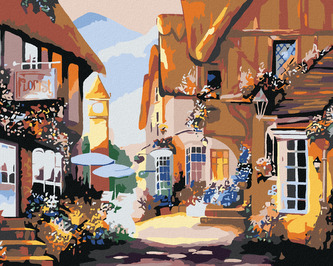 Malování podle čísel - DOMY ZDOBENÉ KVĚTINAMI - 80x100 cm, vypnuté plátno na rám