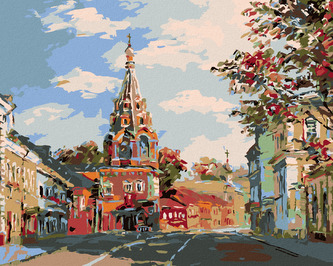Malování podle čísel - KOSTELÍK NA PŘEDMĚSTÍ - 80x100 cm, bez rámu a bez vypnutí plátna
