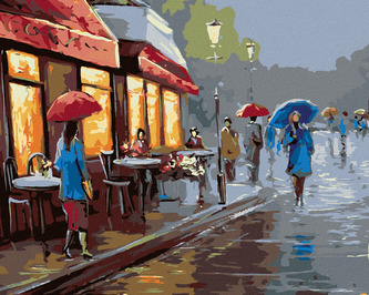 Malování podle čísel - DEŠTIVÝ DEN VE MĚSTĚ - 40x50 cm, vypnuté plátno na rám