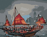 Malování podle čísel - KORÁB U MĚSTA - 40x50 cm, bez rámu a bez vypnutí plátna