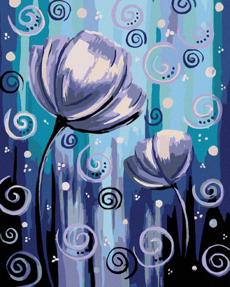 Malování podle čísel - KVĚTINY A SPIRÁLKY - 40x50 cm, bez rámu a bez vypnutí plátna