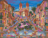 Malování podle čísel - FONTÁNA A KVĚTINY POD PALÁCEM - 40x50 cm, vypnuté plátno na rám