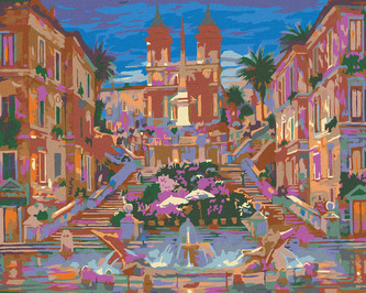 Malování podle čísel - FONTÁNA A KVĚTINY POD PALÁCEM - 40x50 cm, vypnuté plátno na rám