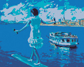 Malování podle čísel - BALANCOVÁNÍ NAD MOŘEM A PLUJÍCÍ LOĎ - 40x50 cm, vypnuté plátno na rám