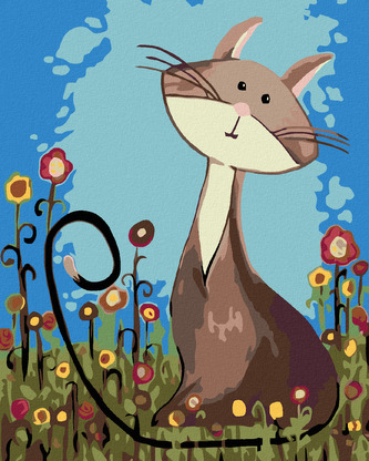 Malování podle čísel - KOČIČKA A LUČNÍ KVÍTÍ - 40x50 cm, bez rámu a bez vypnutí plátna