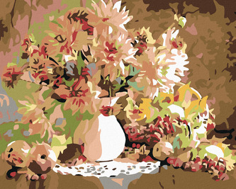 Malování podle čísel - BOHATÁ KYTICE V BÍLÉ VÁZE - 40x50 cm, bez rámu a bez vypnutí plátna