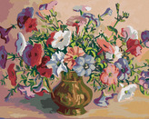 Malování podle čísel - BOHATÁ KYTICE VE ZLATÉ VÁZE - 40x50 cm, bez rámu a bez vypnutí plátna