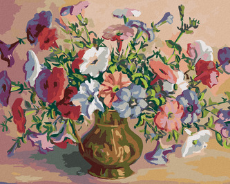 Malování podle čísel - BOHATÁ KYTICE VE ZLATÉ VÁZE - 40x50 cm, bez rámu a bez vypnutí plátna