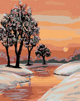Malování podle čísel - POTOK A ZIMNÍ KRAJINA - 40x50 cm, bez rámu a bez vypnutí plátna