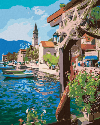 Malování podle čísel - VÝHLED OD RYBÁŘE NA MOŘE - 80x100 cm, bez rámu a bez vypnutí plátna