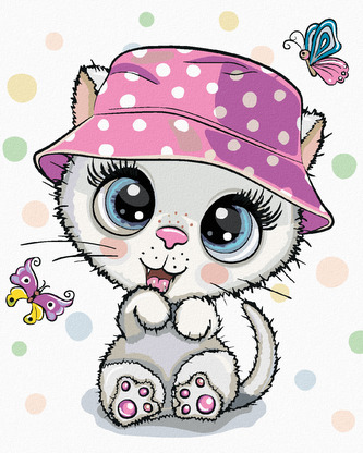 Malování podle čísel - MALÁ KOČKA V KLOBOUKU - 40x50 cm, bez rámu a bez vypnutí plátna